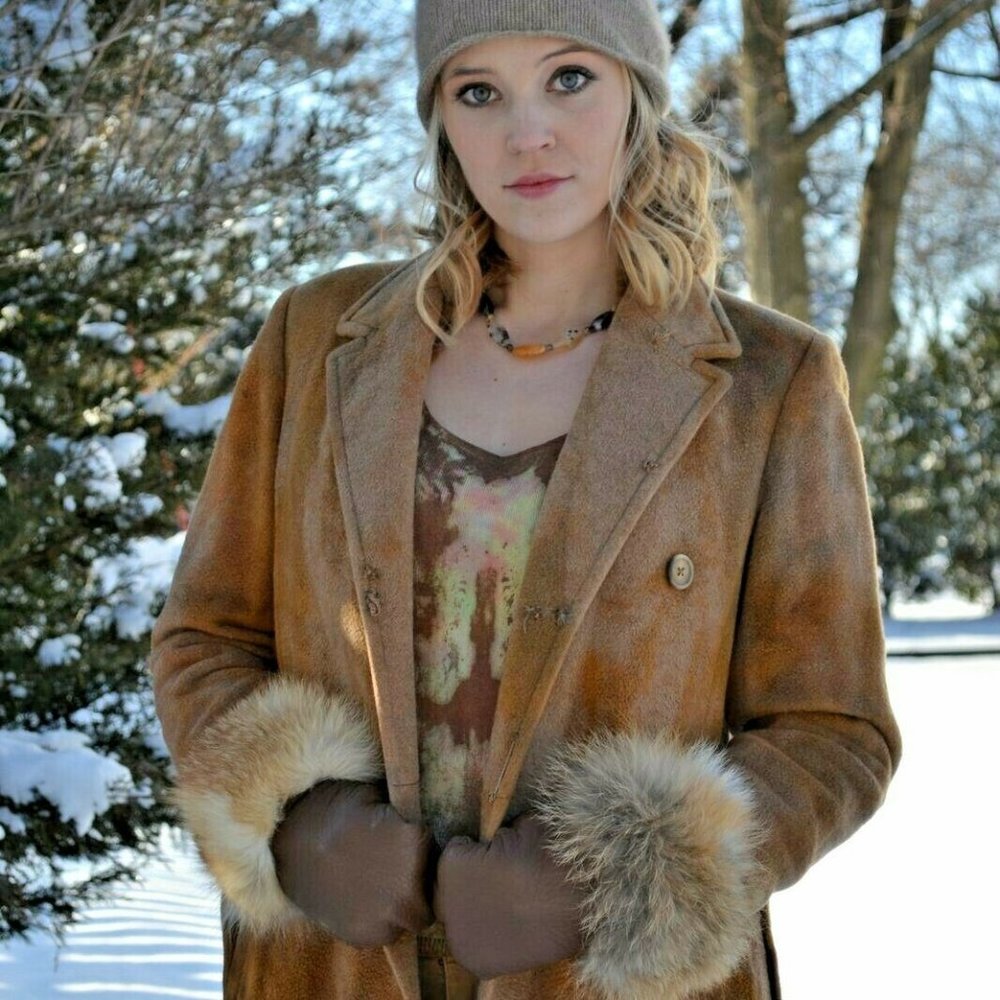 Long CASHMERE wool pea coat trench wrap Med large gray Tan Black beige camel XL - Picture 3 of 11